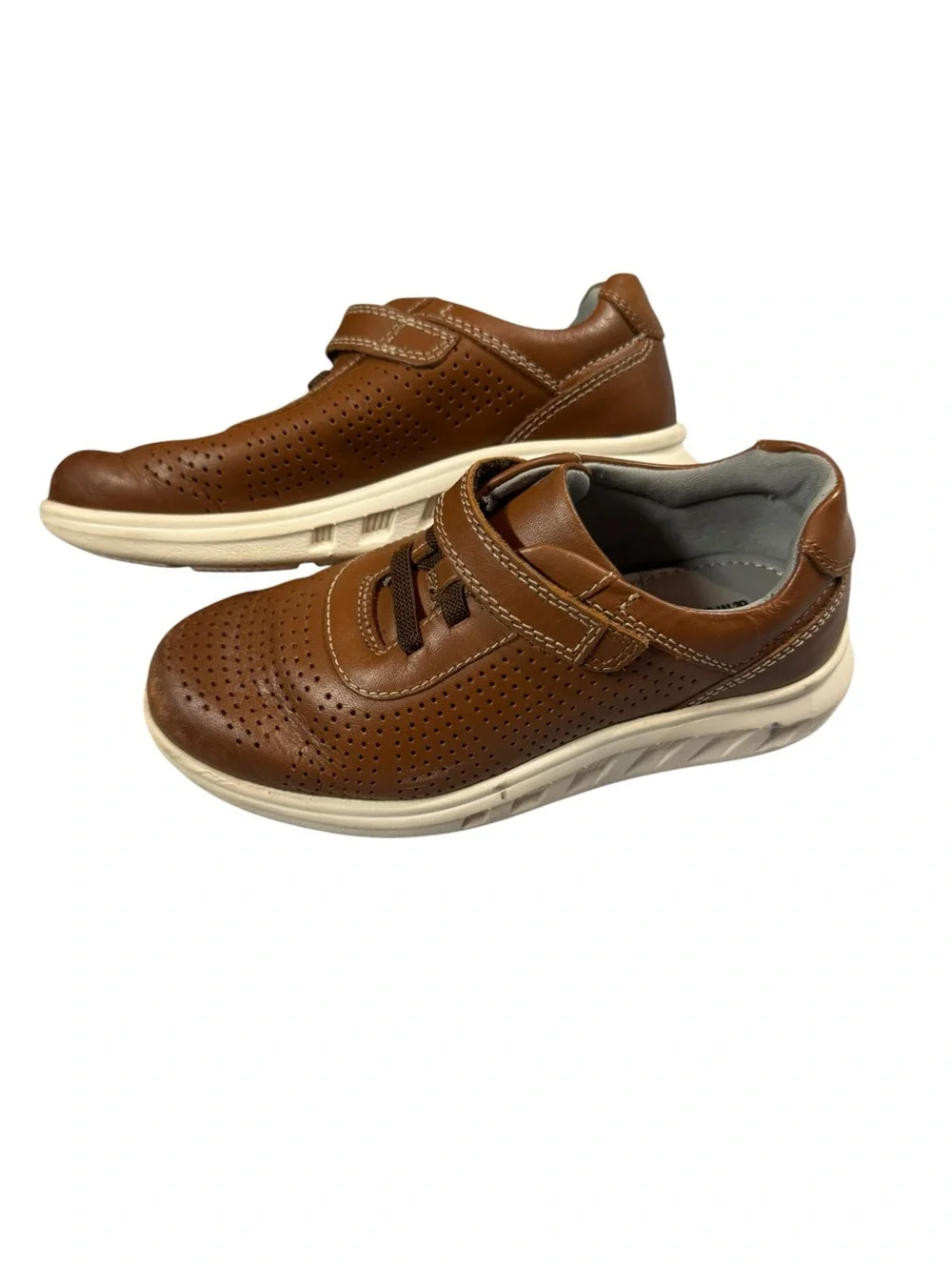 Johnston & Murphy Kids Brown Perforated Leather Hook-and-Loop Dress Shoes